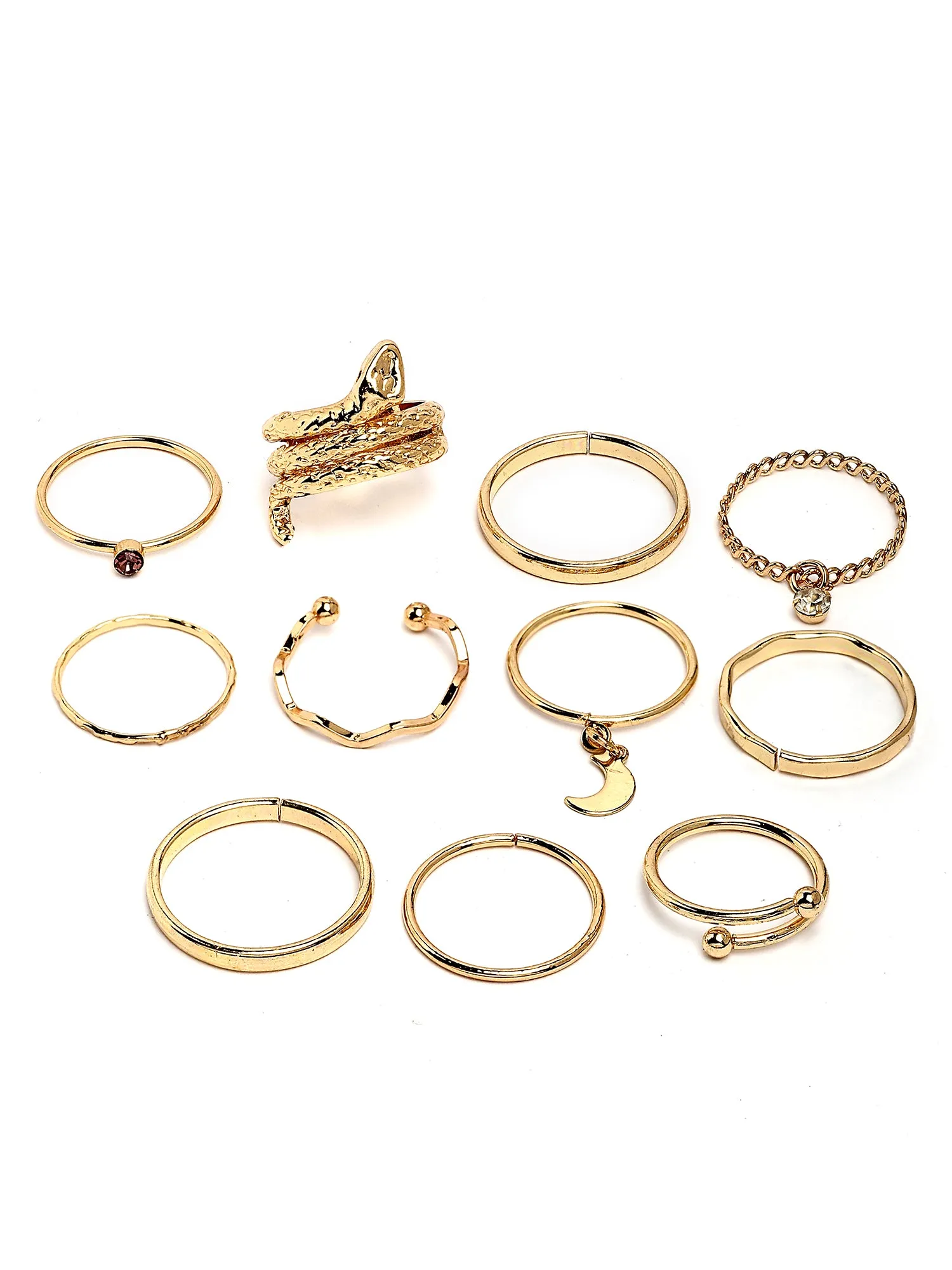 Bohey by KARATCART Set of 10 Gold-Plated Boho Midi Finger Rings for Women