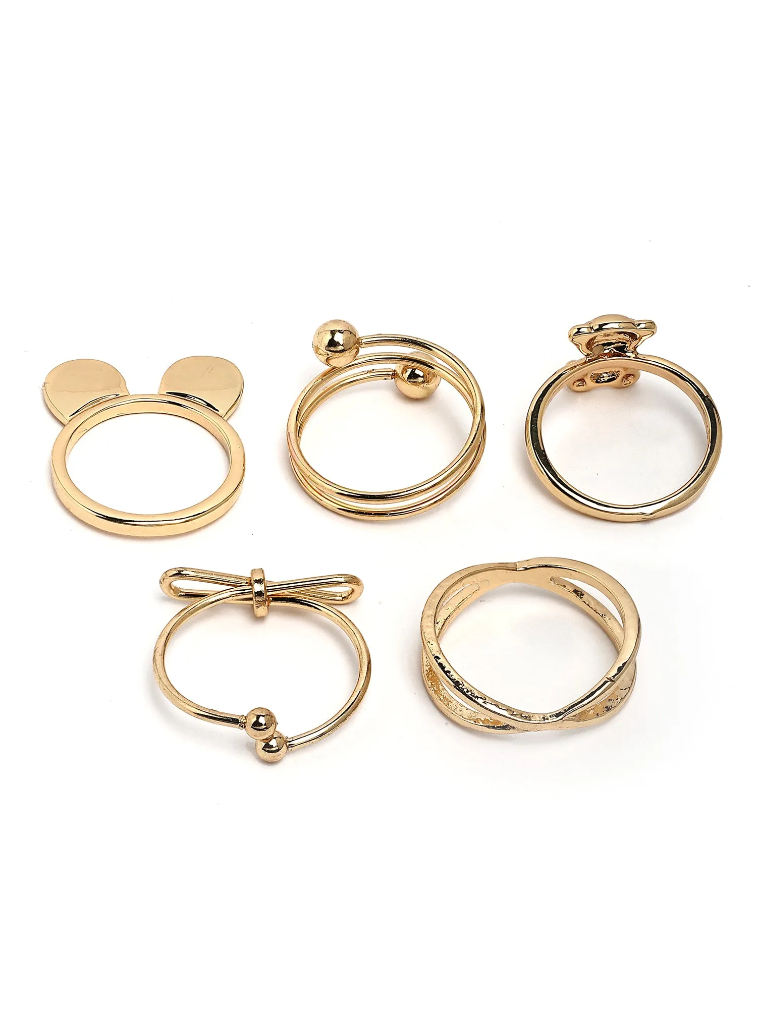 Bohey by KARATCART Set of 5 Gold-Plated Boho Midi Finger Rings for Women
