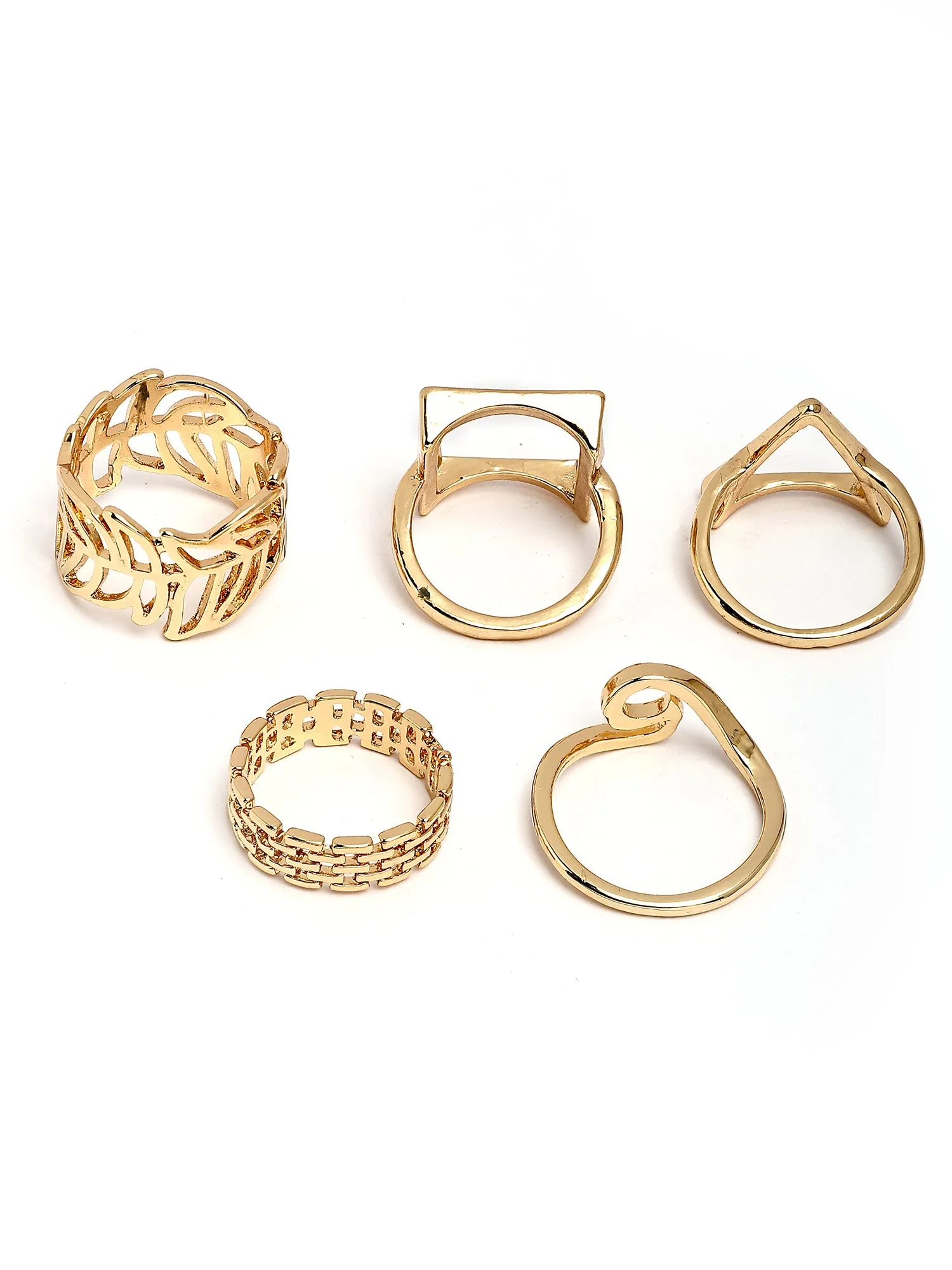 Bohey by KARATCART Set of 5 Gold-Plated Boho Midi Finger Rings for Women