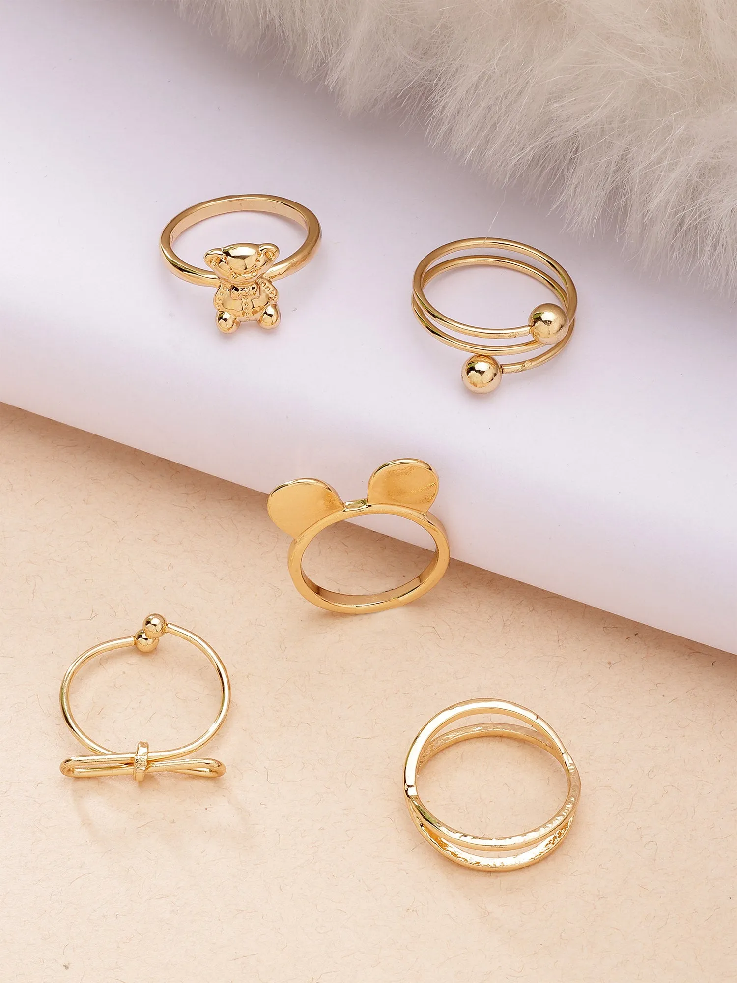 Bohey by KARATCART Set of 5 Gold-Plated Boho Midi Finger Rings for Women