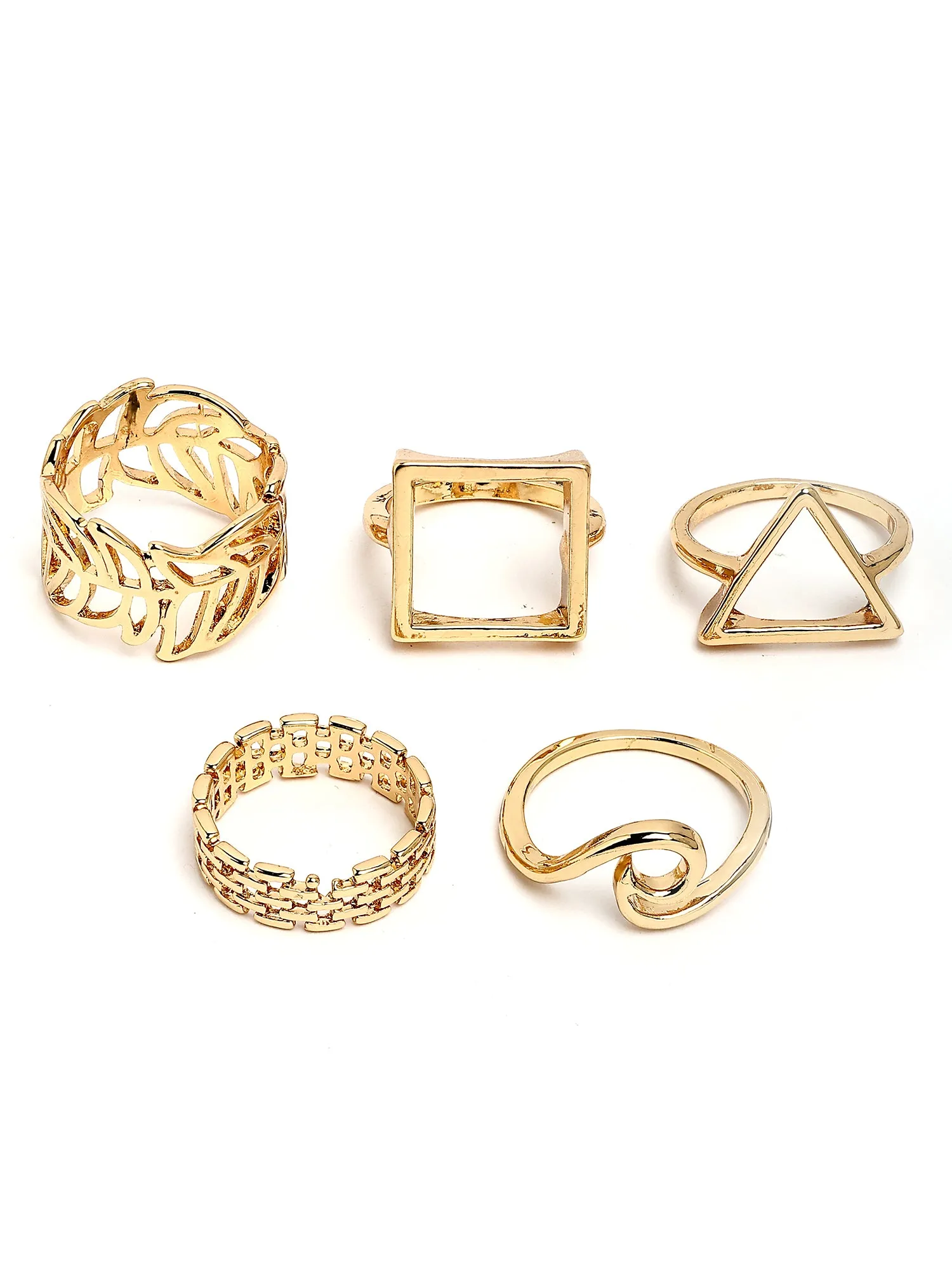 Bohey by KARATCART Set of 5 Gold-Plated Boho Midi Finger Rings for Women
