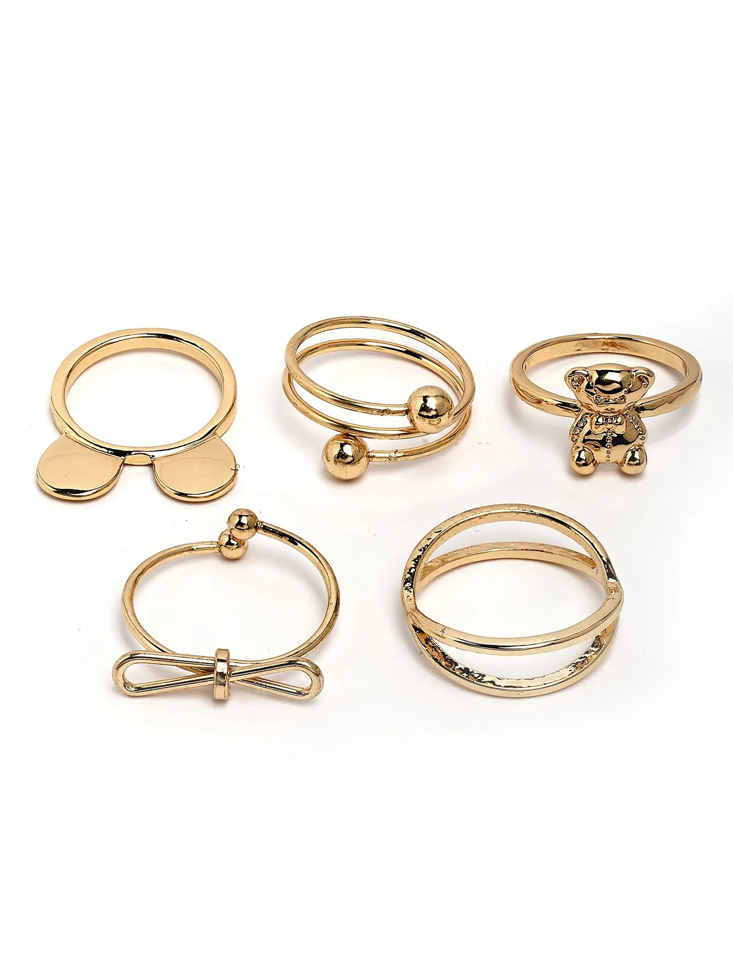 Bohey by KARATCART Set of 5 Gold-Plated Boho Midi Finger Rings for Women