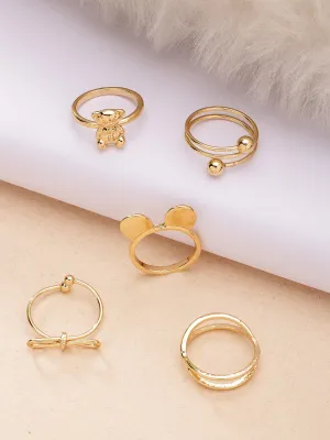 Bohey by KARATCART Set of 5 Gold-Plated Boho Midi Finger Rings for Women