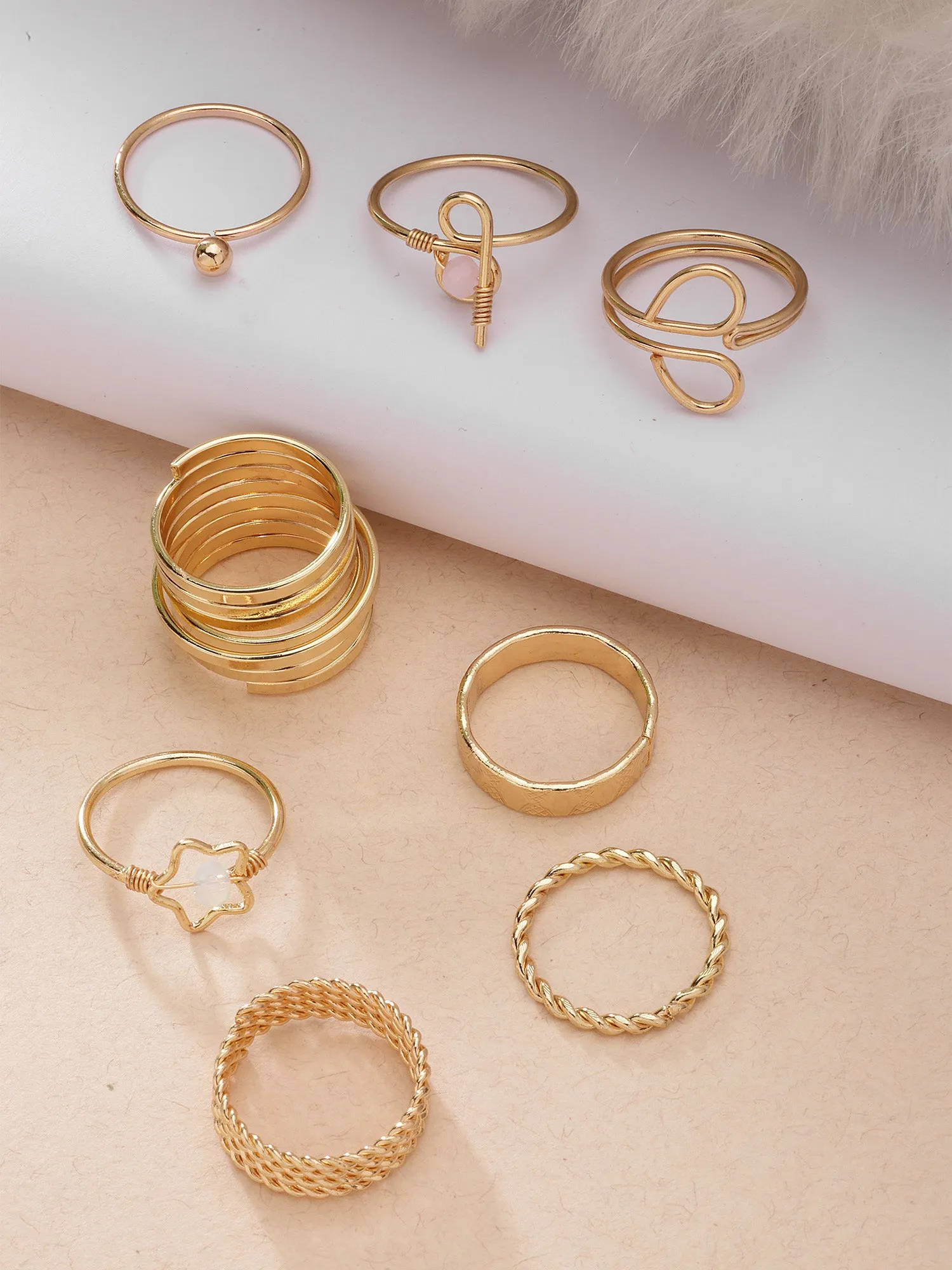 Bohey by KARATCART Set of 8 Gold-Plated Boho Midi Finger Rings for Women