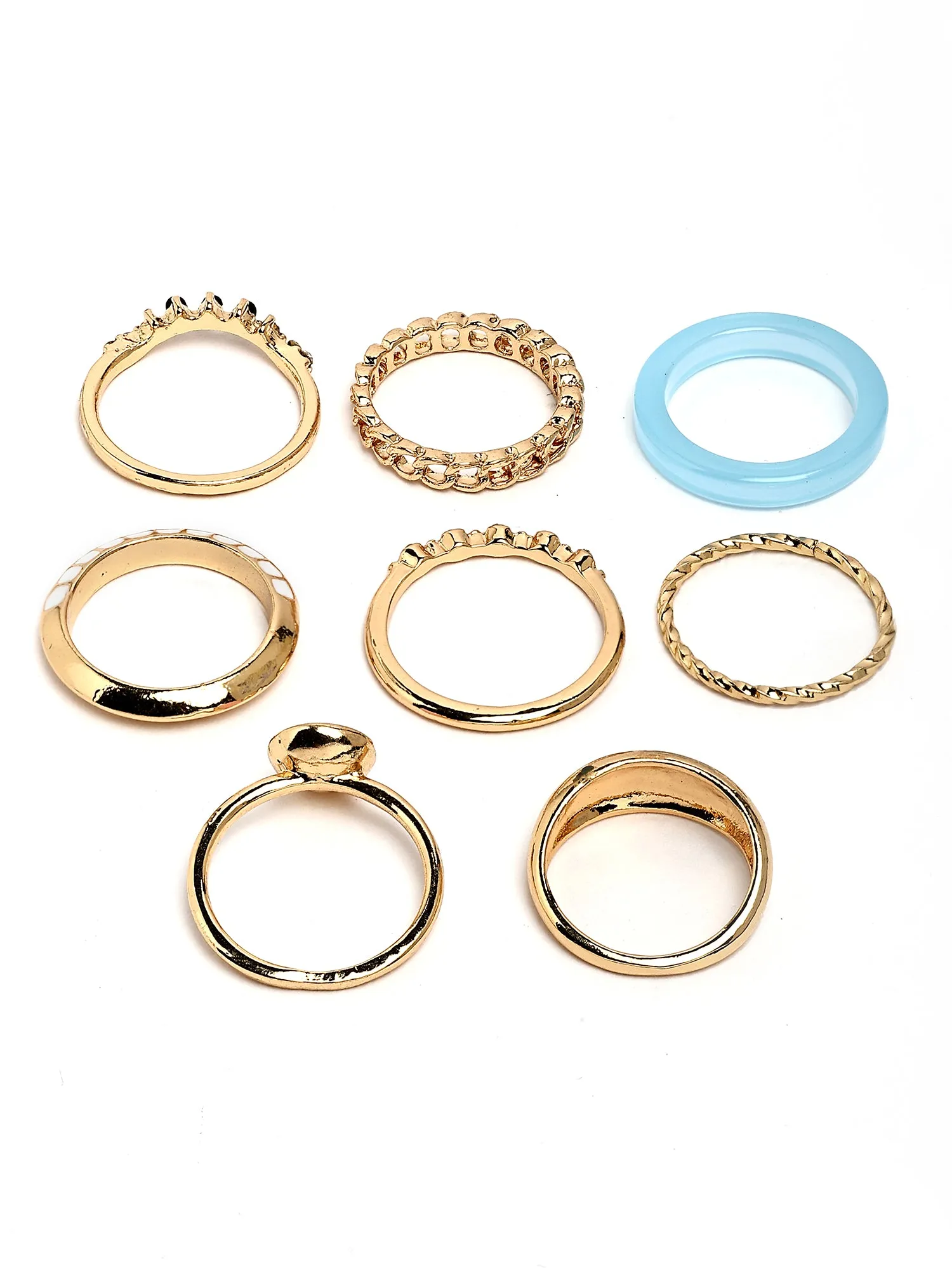 Bohey by KARATCART Set of 8 Gold-Plated Boho Midi Finger Rings for Women