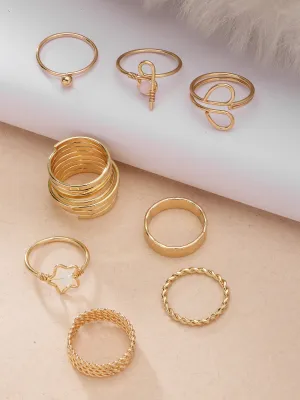 Bohey by KARATCART Set of 8 Gold-Plated Boho Midi Finger Rings for Women
