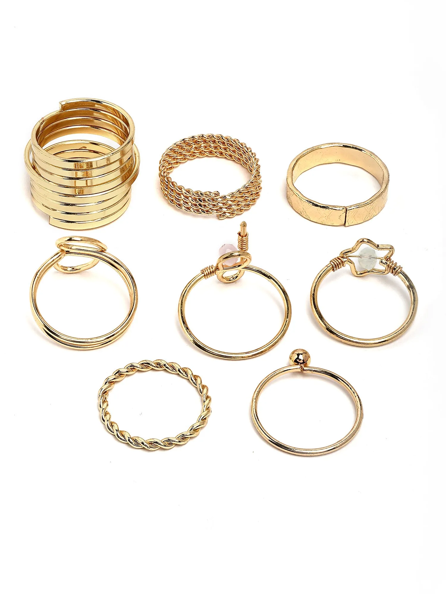 Bohey by KARATCART Set of 8 Gold-Plated Boho Midi Finger Rings for Women