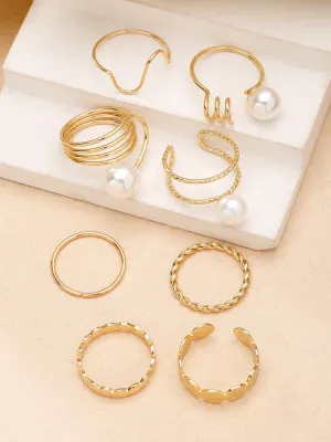 Bohey by KARATCART Set of 8 Gold-Plated Boho Midi Finger Rings for Women