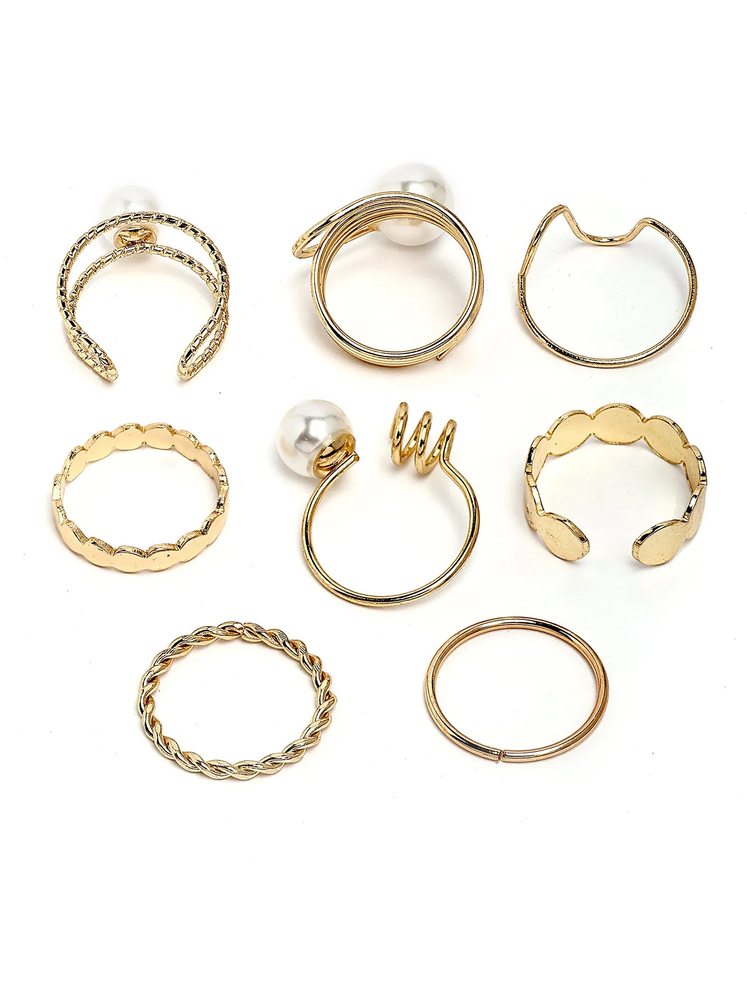 Bohey by KARATCART Set of 8 Gold-Plated Boho Midi Finger Rings for Women