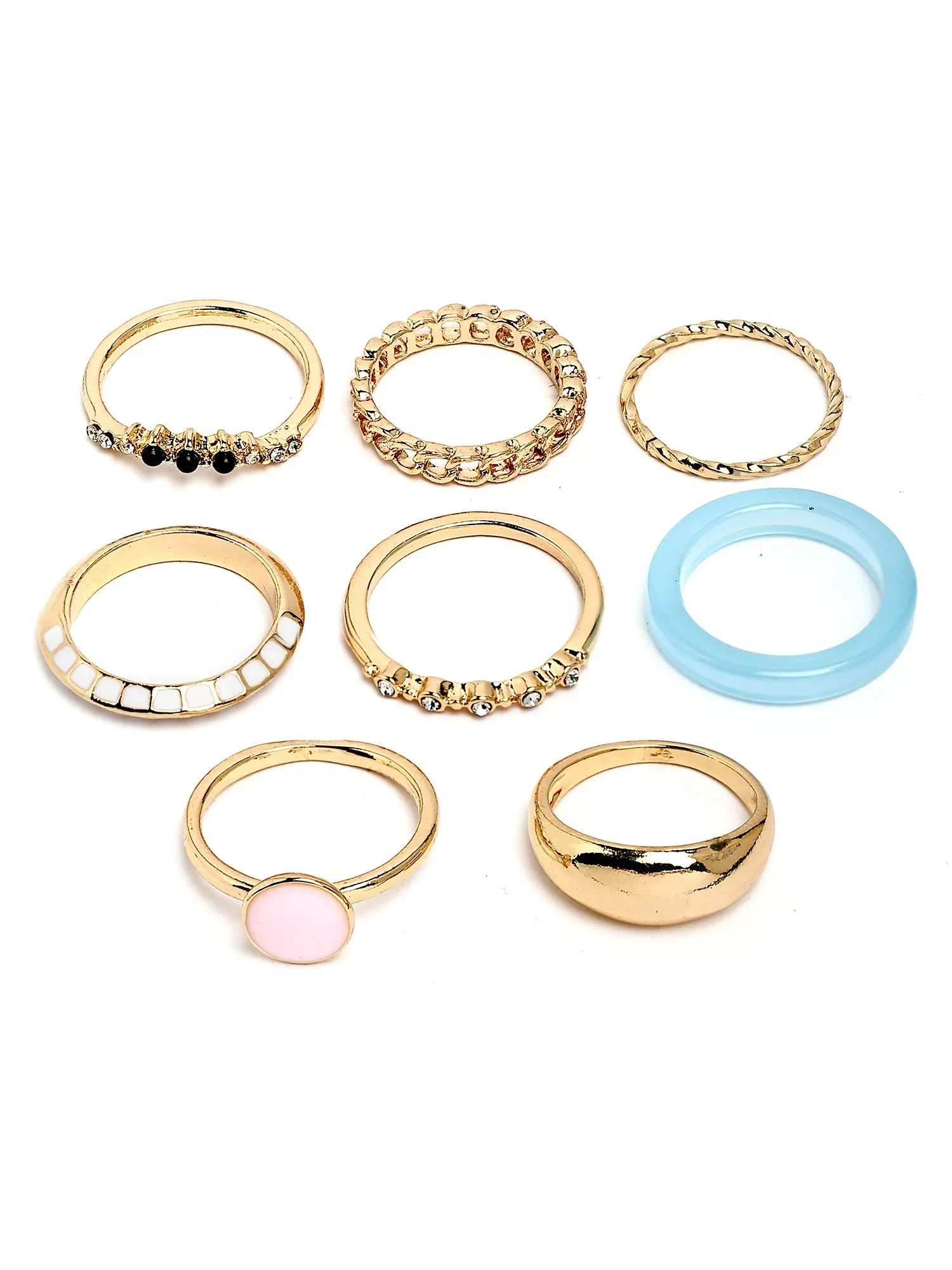 Bohey by KARATCART Set of 8 Gold-Plated Boho Midi Finger Rings for Women