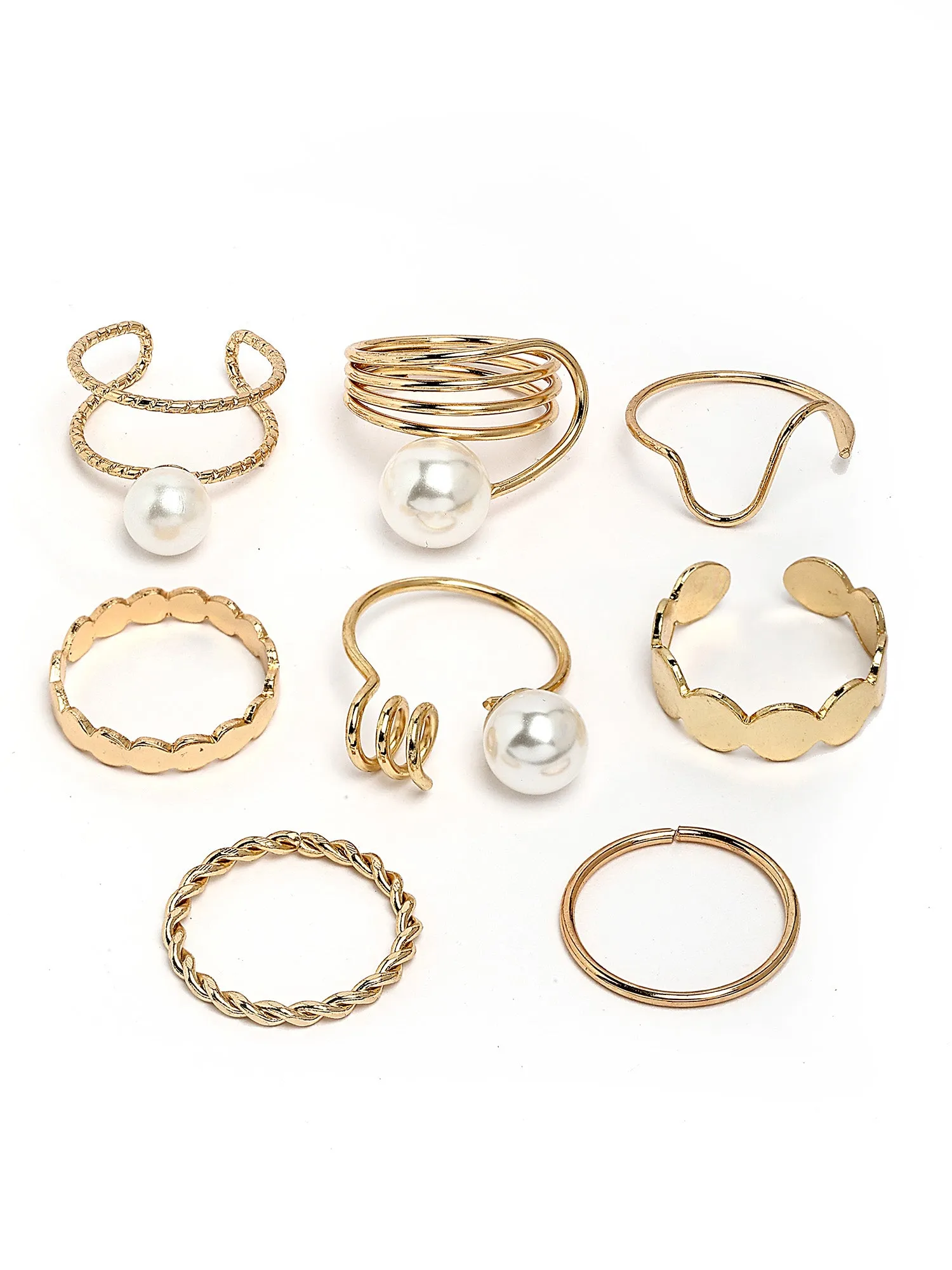 Bohey by KARATCART Set of 8 Gold-Plated Boho Midi Finger Rings for Women