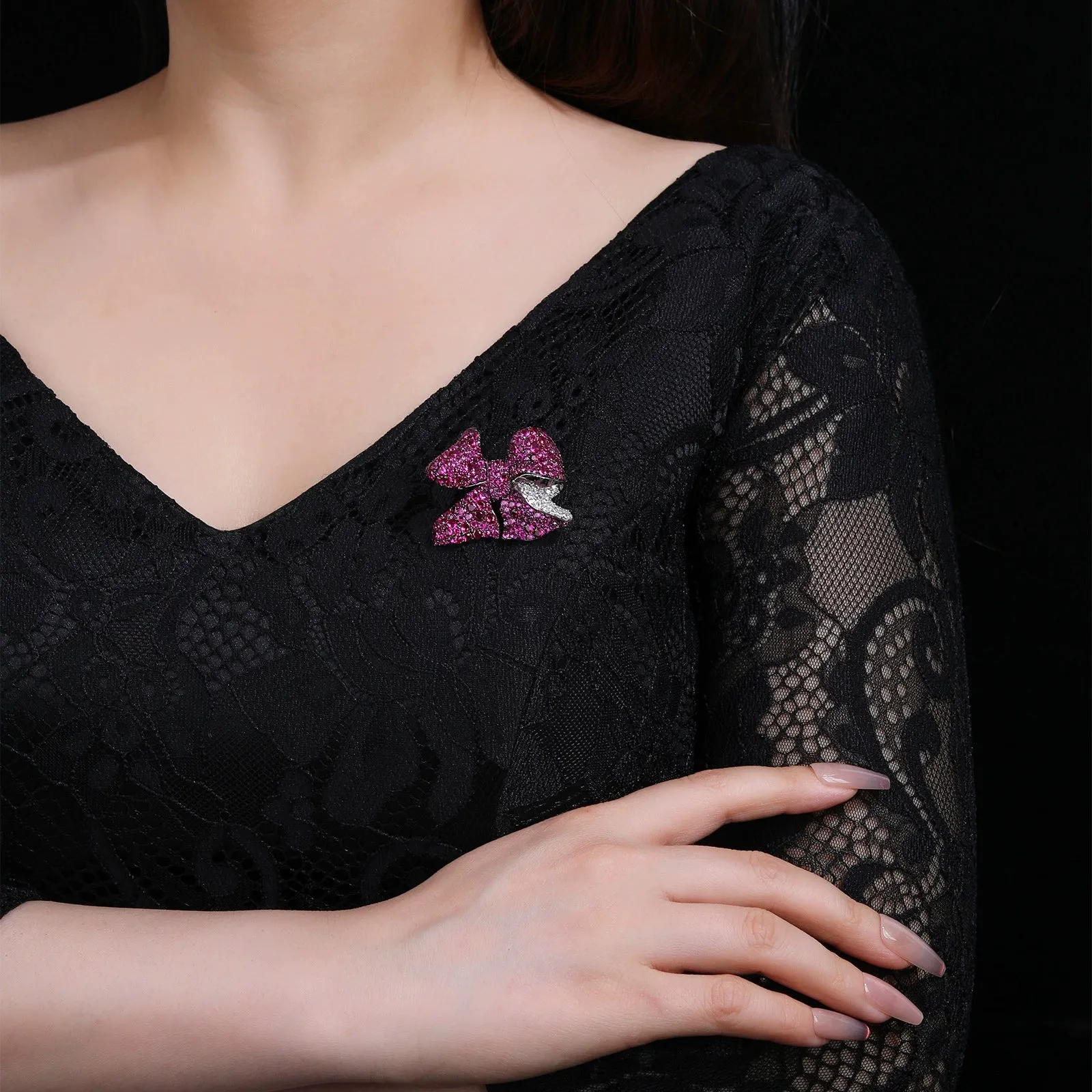 Bow Petal Diamond Brooch Red Hundred High-end Corsage