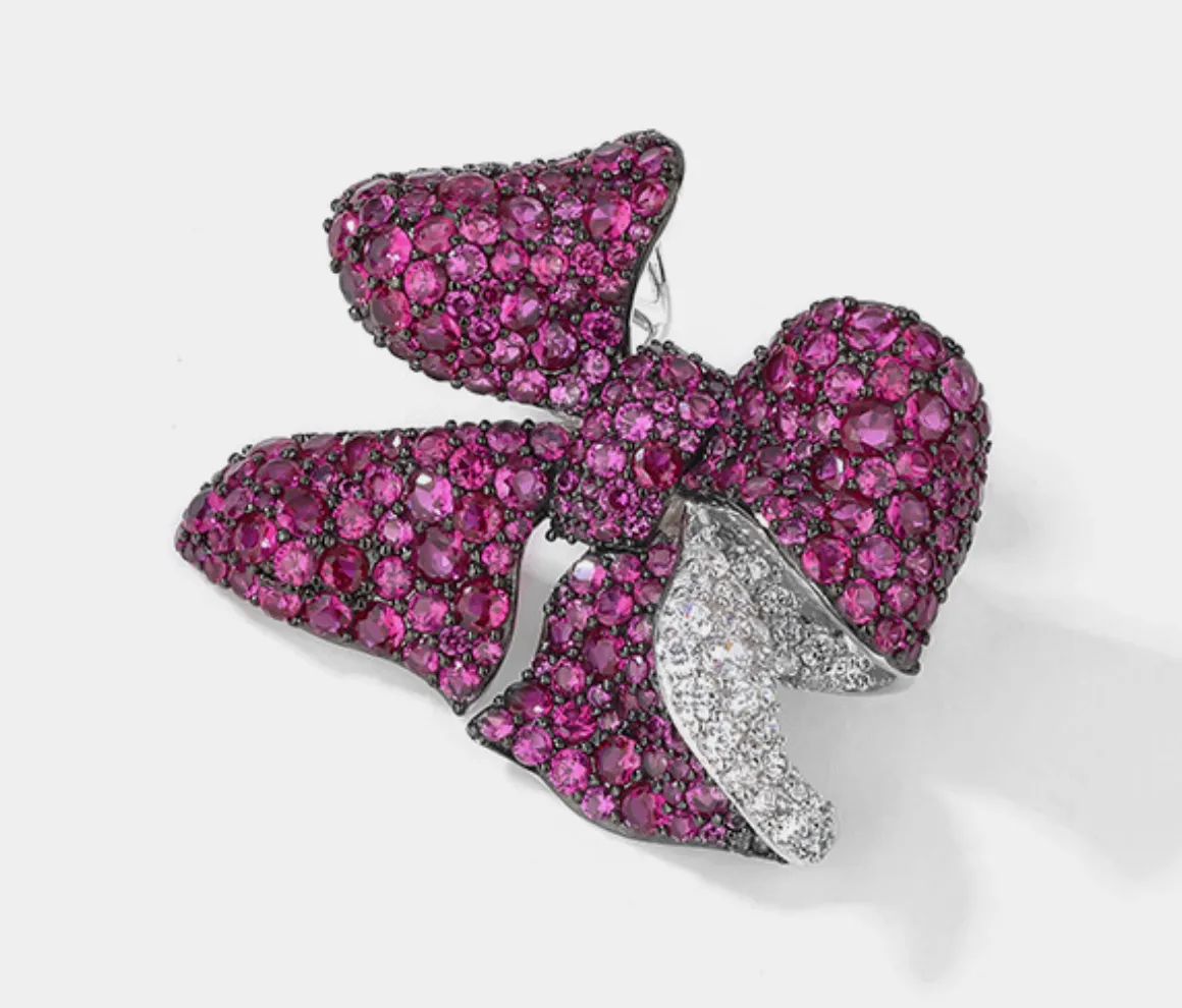 Bow Petal Diamond Brooch Red Hundred High-end Corsage