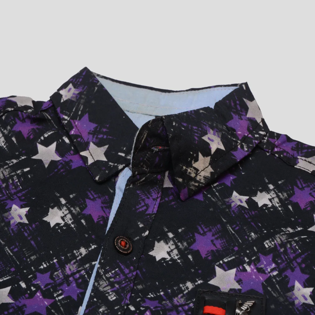 Boys Half Sleeves Casual Shirt Color Black-Purple