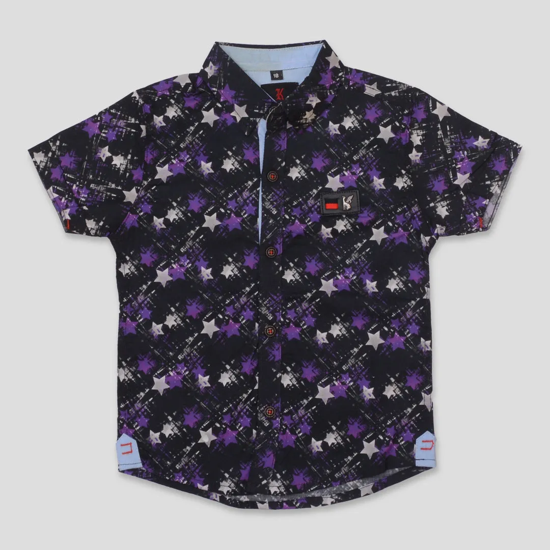 Boys Half Sleeves Casual Shirt Color Black-Purple