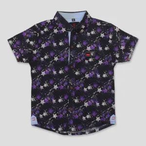 Boys Half Sleeves Casual Shirt Color Black-Purple
