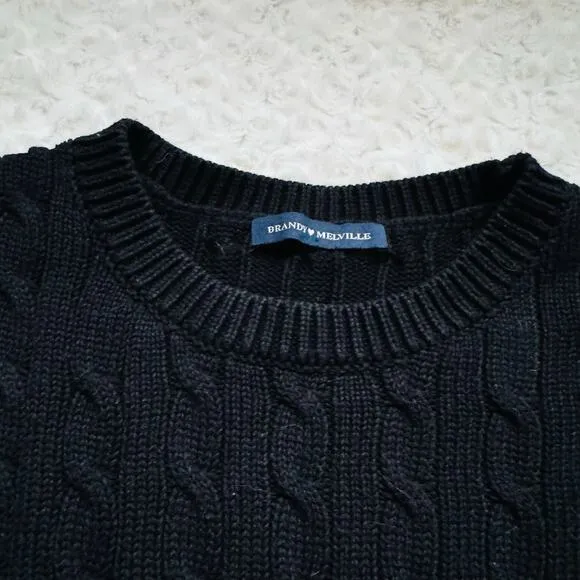 Brandy Melville Oversized Black Brianna Cotton Cable Knit Slouchy Sweater