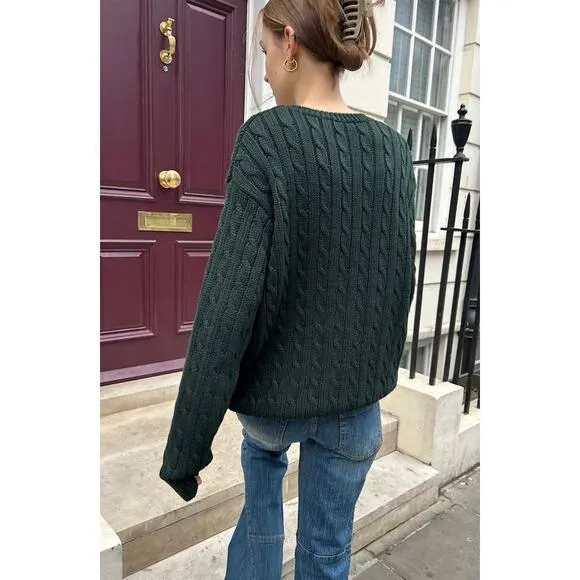 Brandy Melville Oversized Black Brianna Cotton Cable Knit Slouchy Sweater