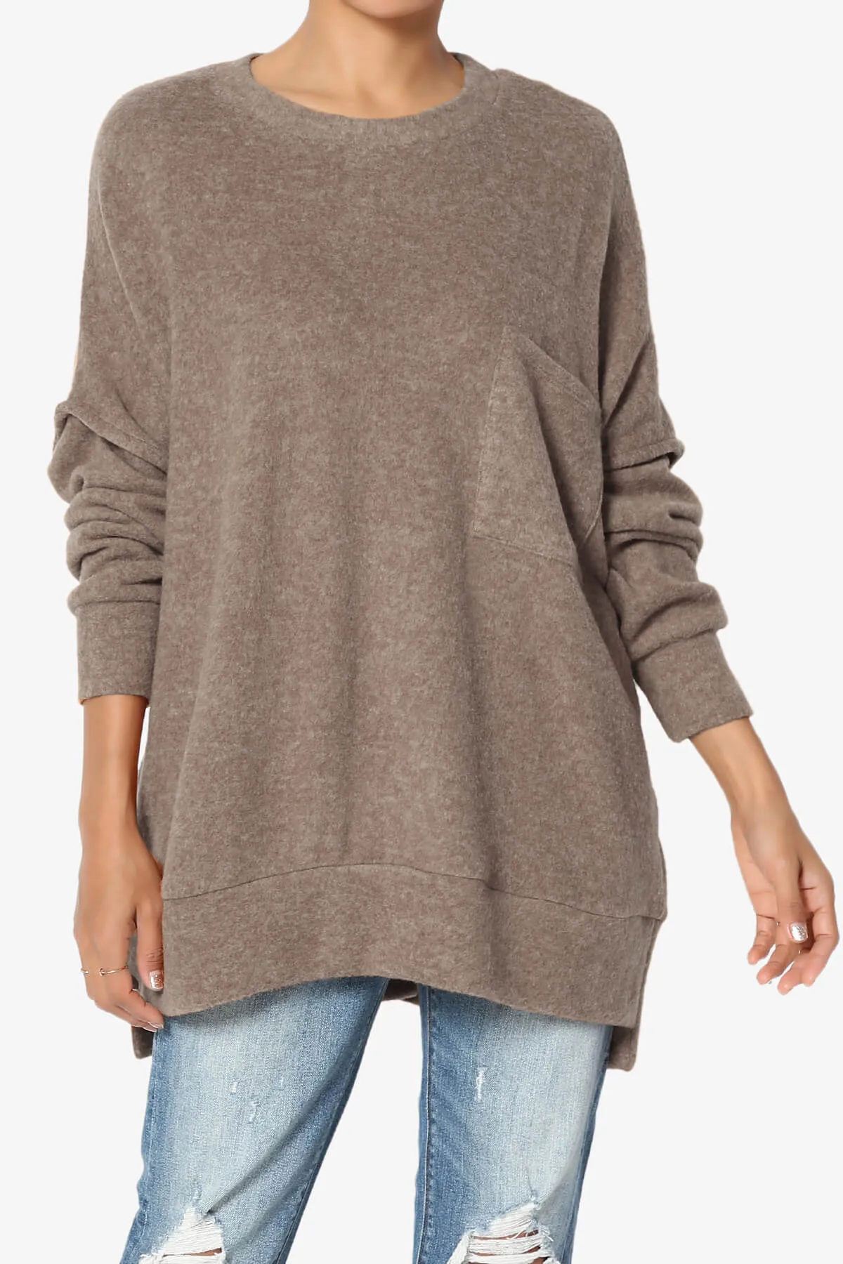 Breccan Blushed Knit Pocket Oversized Sweater