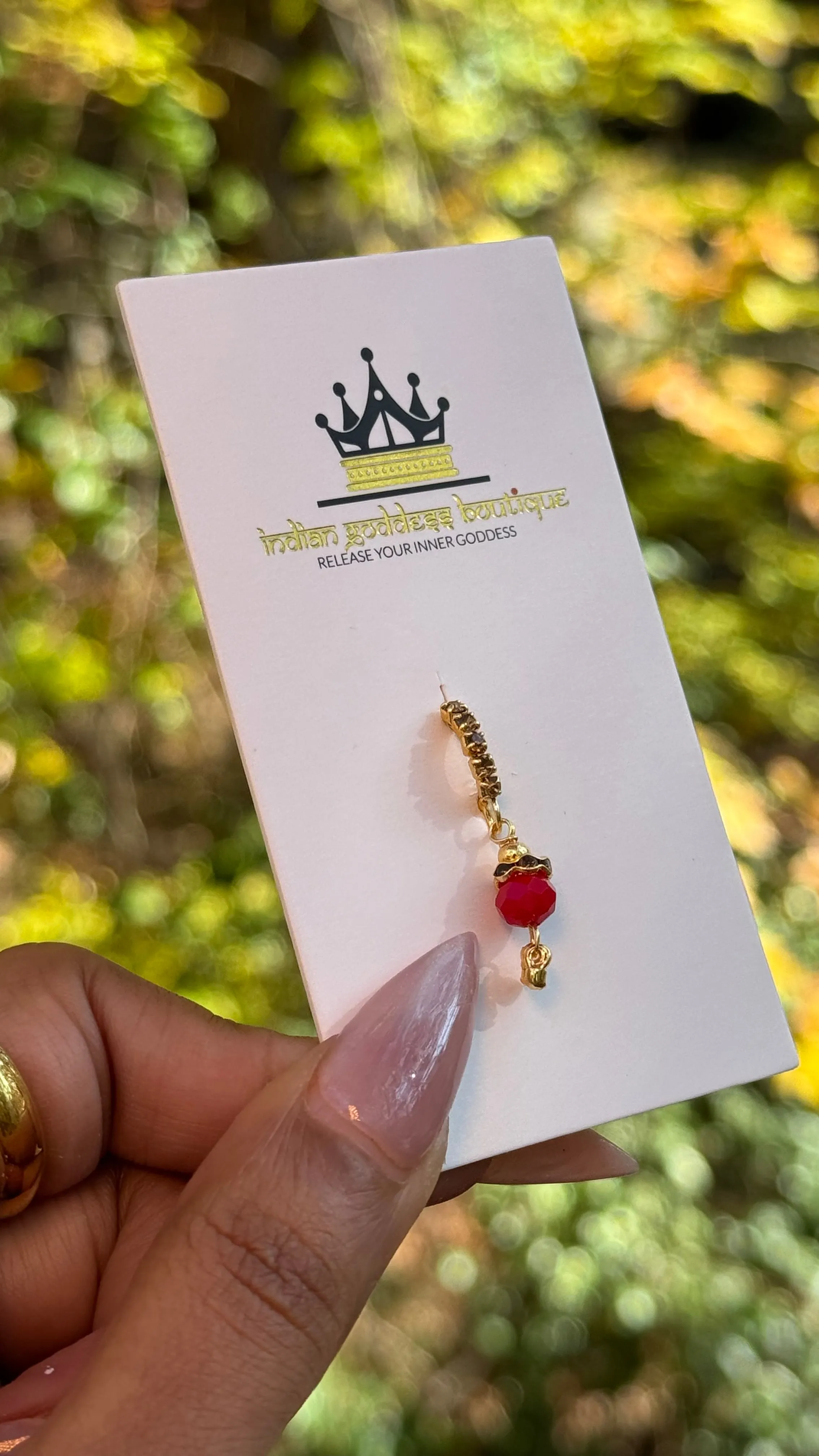 Brown Diamond Nose Ring With Colored Ball Chain End Set