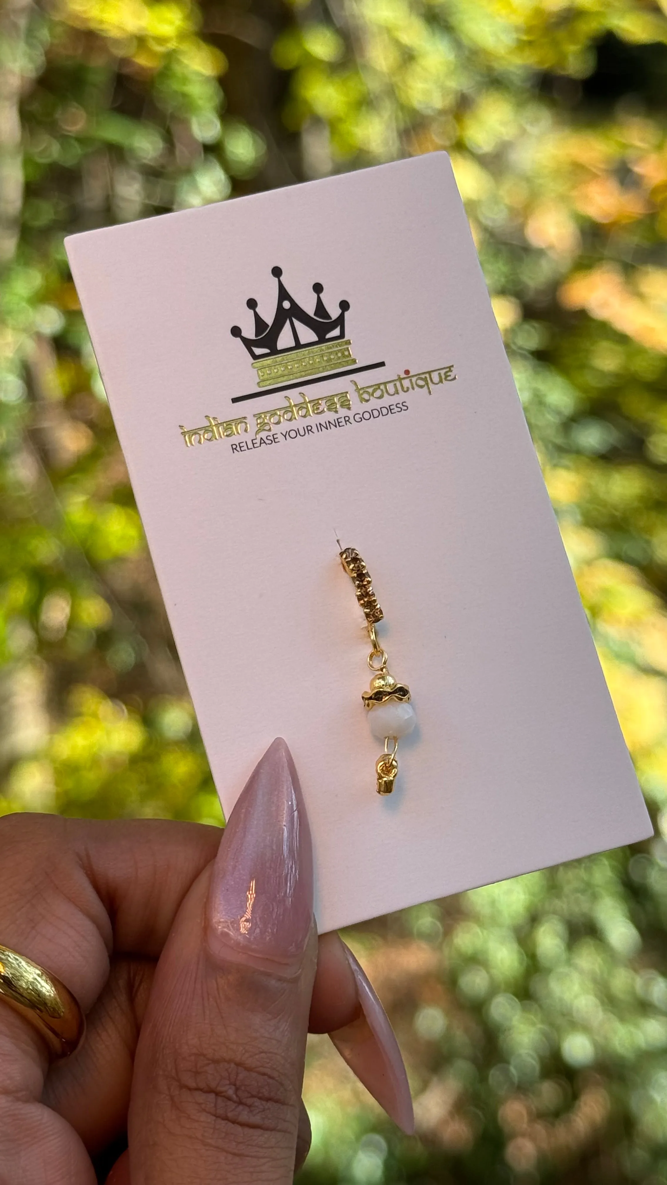 Brown Diamond Nose Ring With Colored Ball Chain End Set