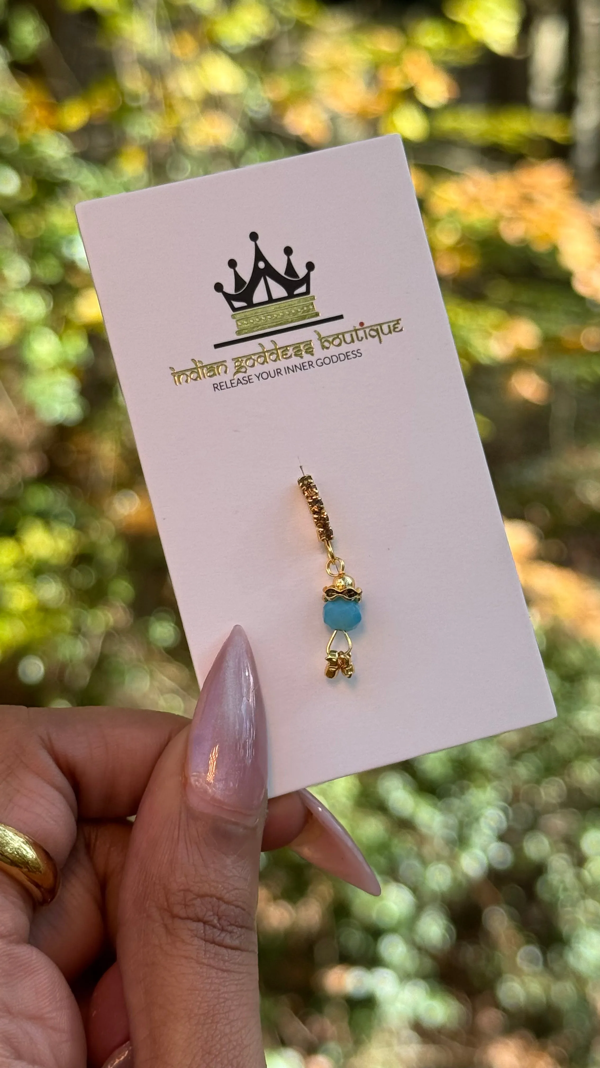 Brown Diamond Nose Ring With Colored Ball Chain End Set