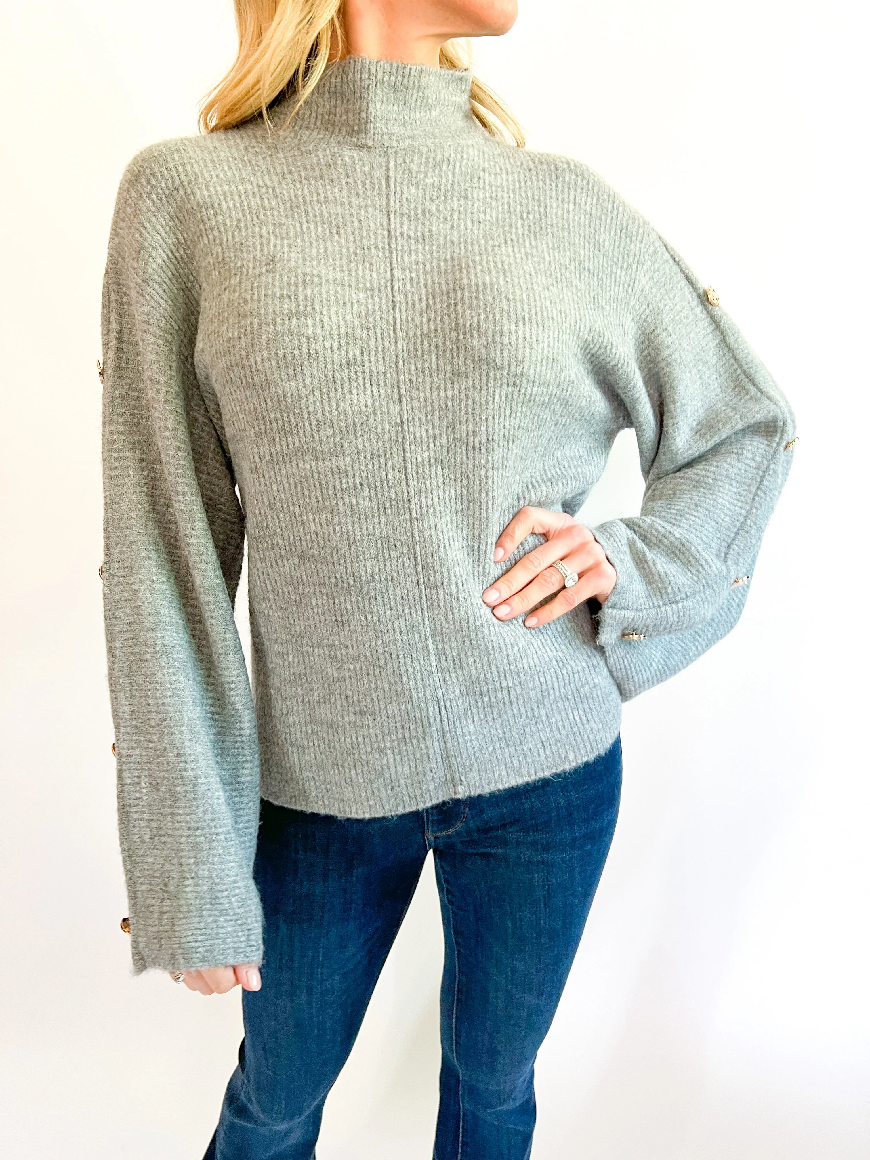 Button Sleeve Turtleneck Sweater