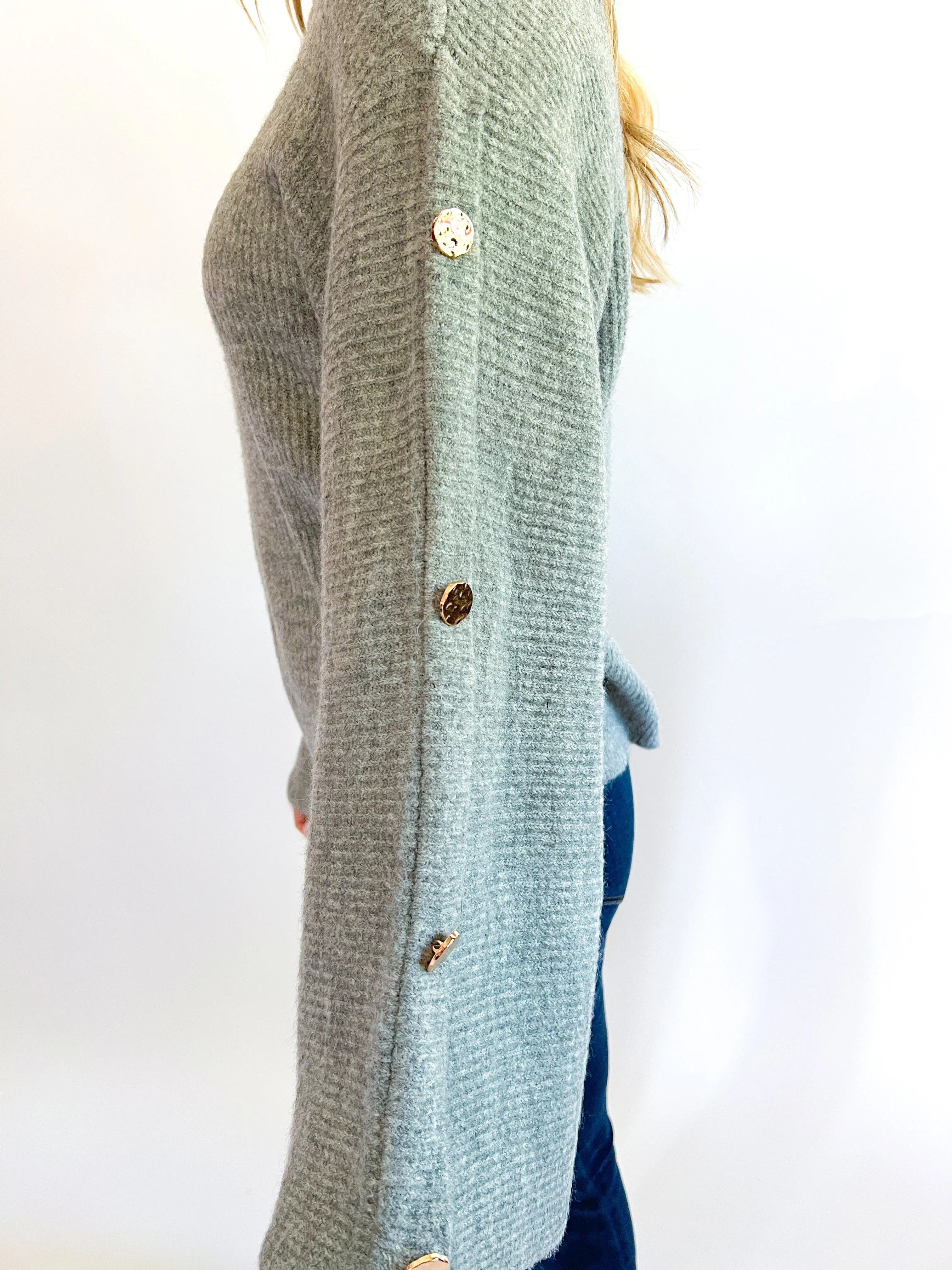 Button Sleeve Turtleneck Sweater