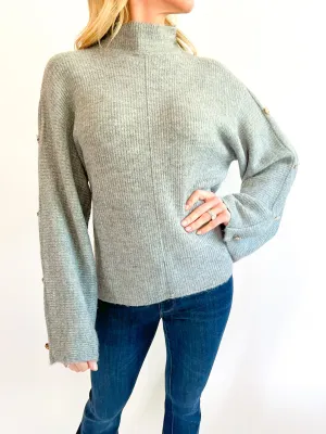 Button Sleeve Turtleneck Sweater