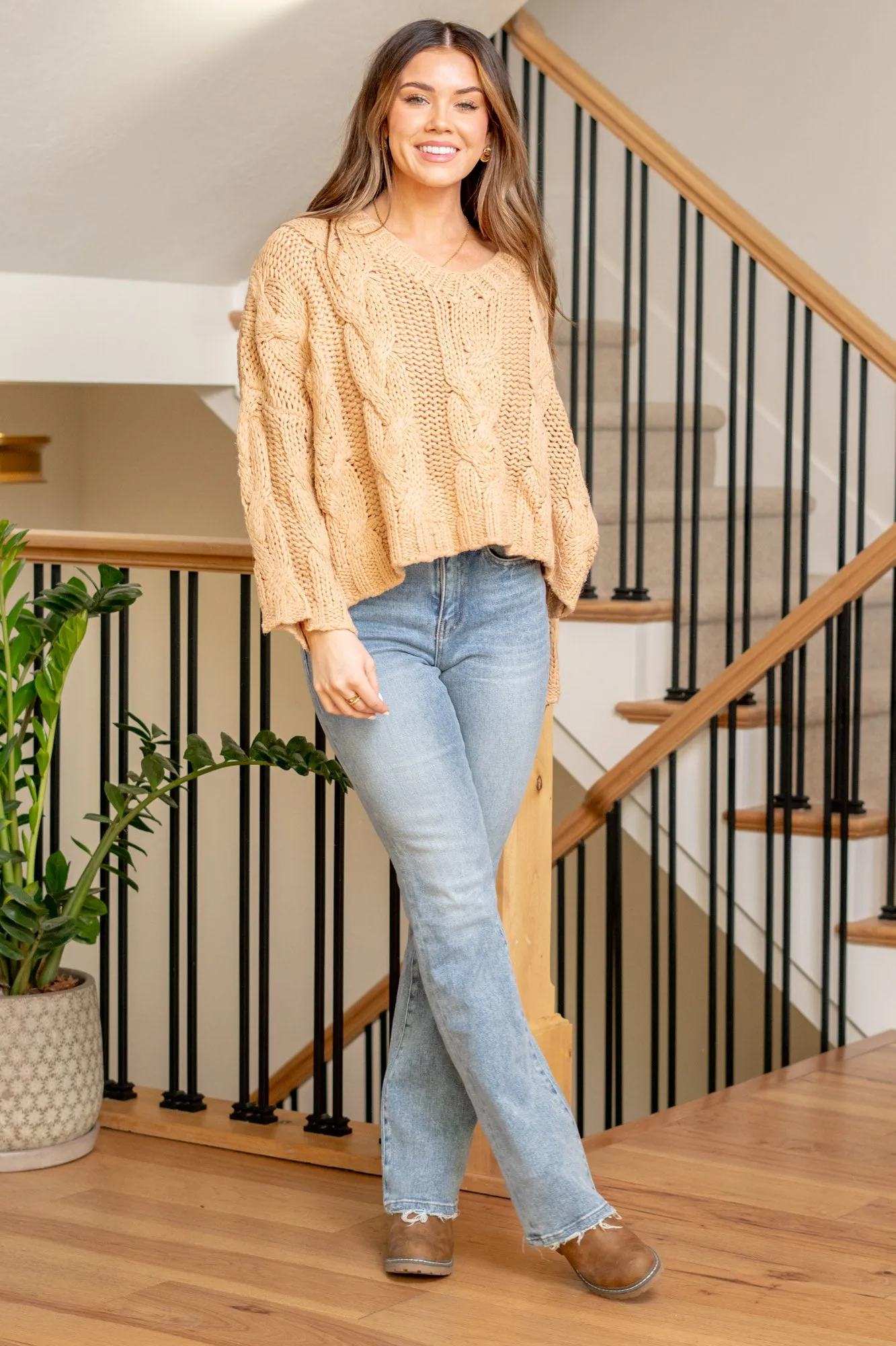 Cable Knit V-Neck Sweater
