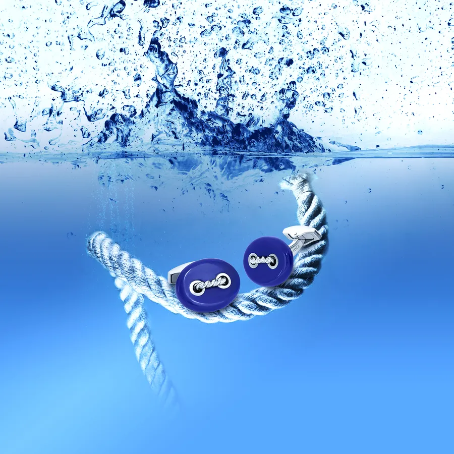 Cable Marine Link Silver Cufflinks With Blue Lapis Cl5554