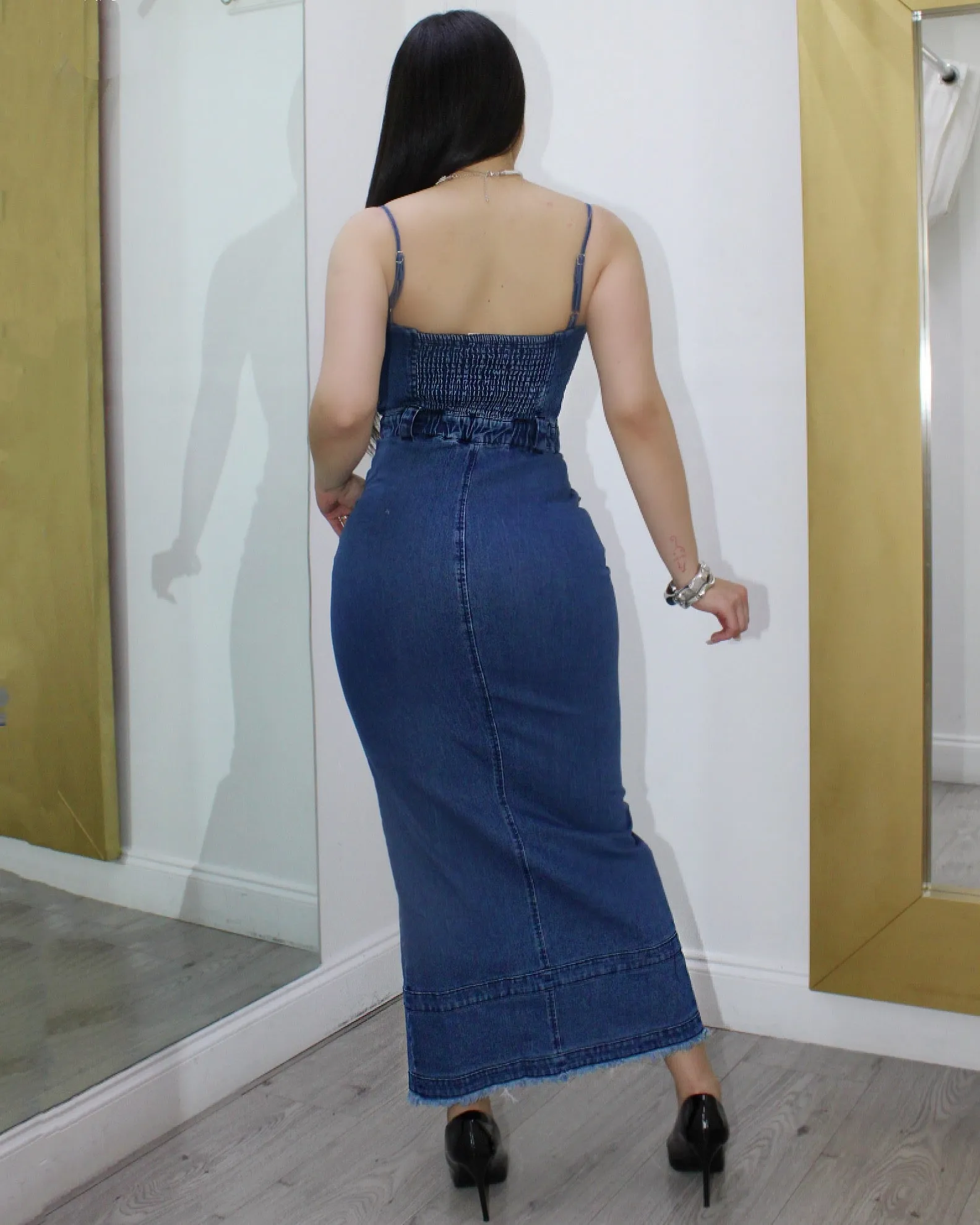 Calling My Senses  Denim Midi Dress