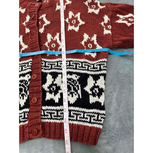 Cambridge Dry Goods Womens Rust Beige Aztec Print Knit Button Up Cardigan M