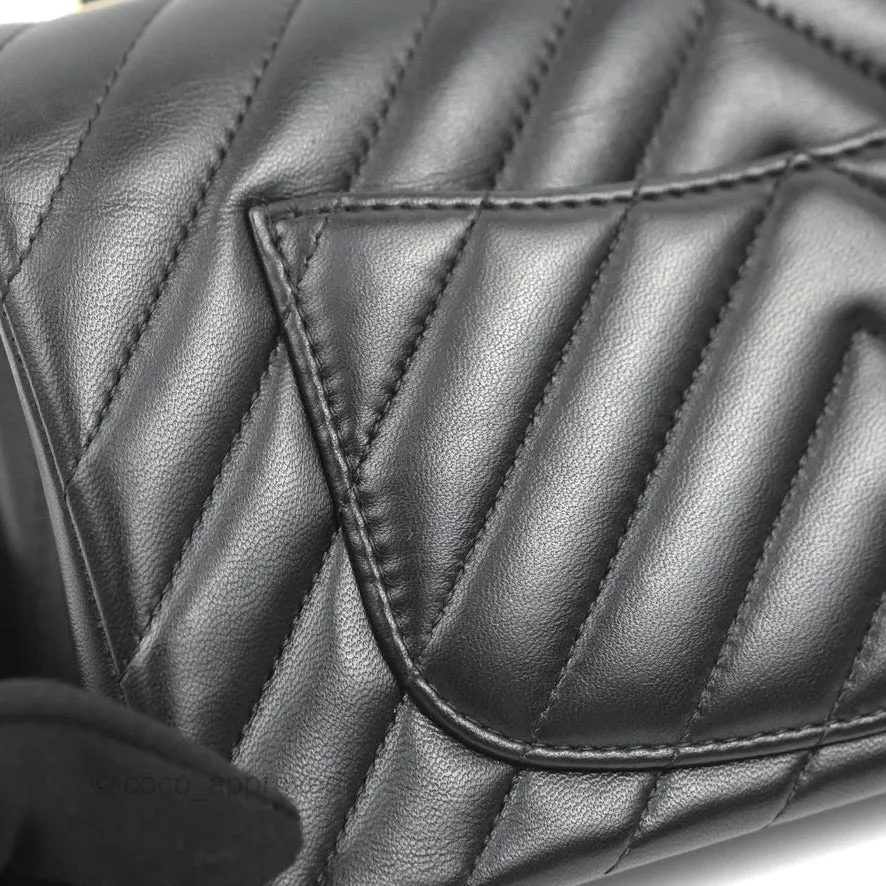 Chanel Chevron Mini Rectangular Flap Black Lambskin Gold Hardware