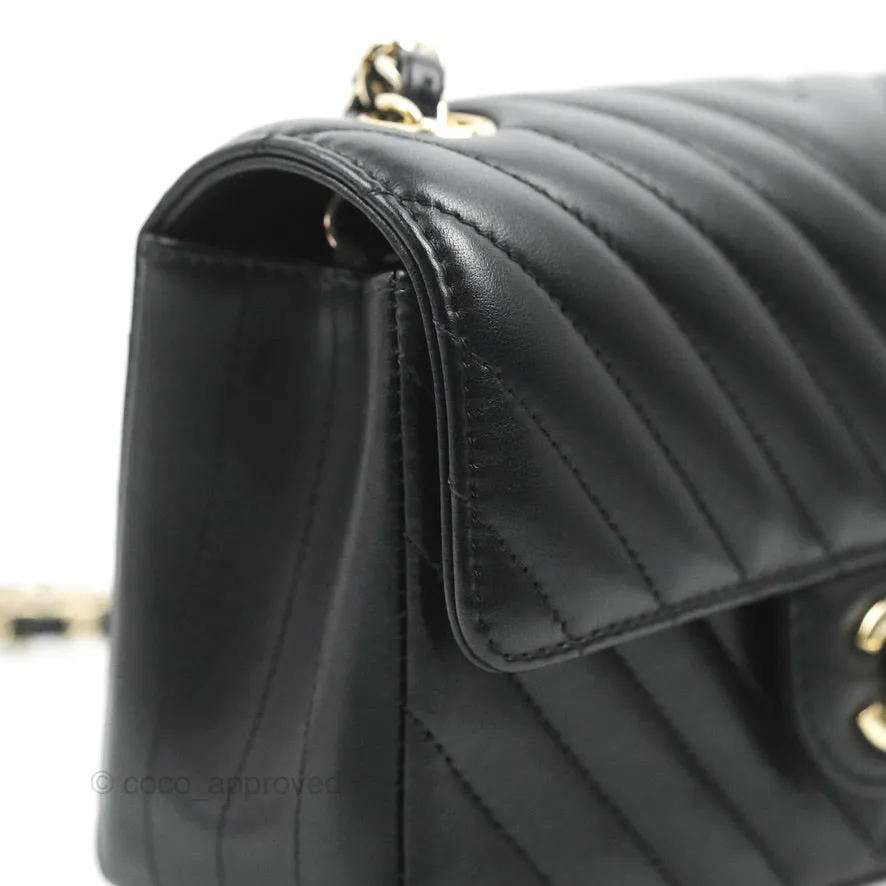 Chanel Chevron Mini Rectangular Flap Black Lambskin Gold Hardware