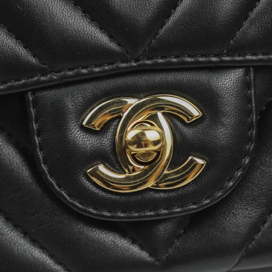 Chanel Chevron Mini Rectangular Flap Black Lambskin Gold Hardware