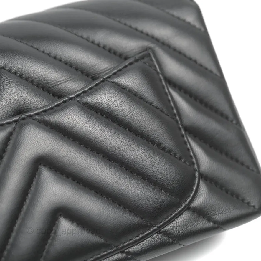 Chanel Chevron Mini Rectangular Flap Black Lambskin Gold Hardware