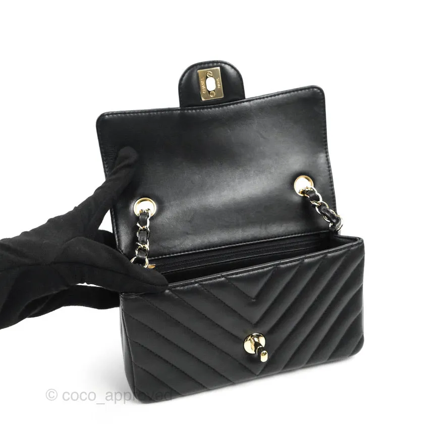 Chanel Chevron Mini Rectangular Flap Black Lambskin Gold Hardware