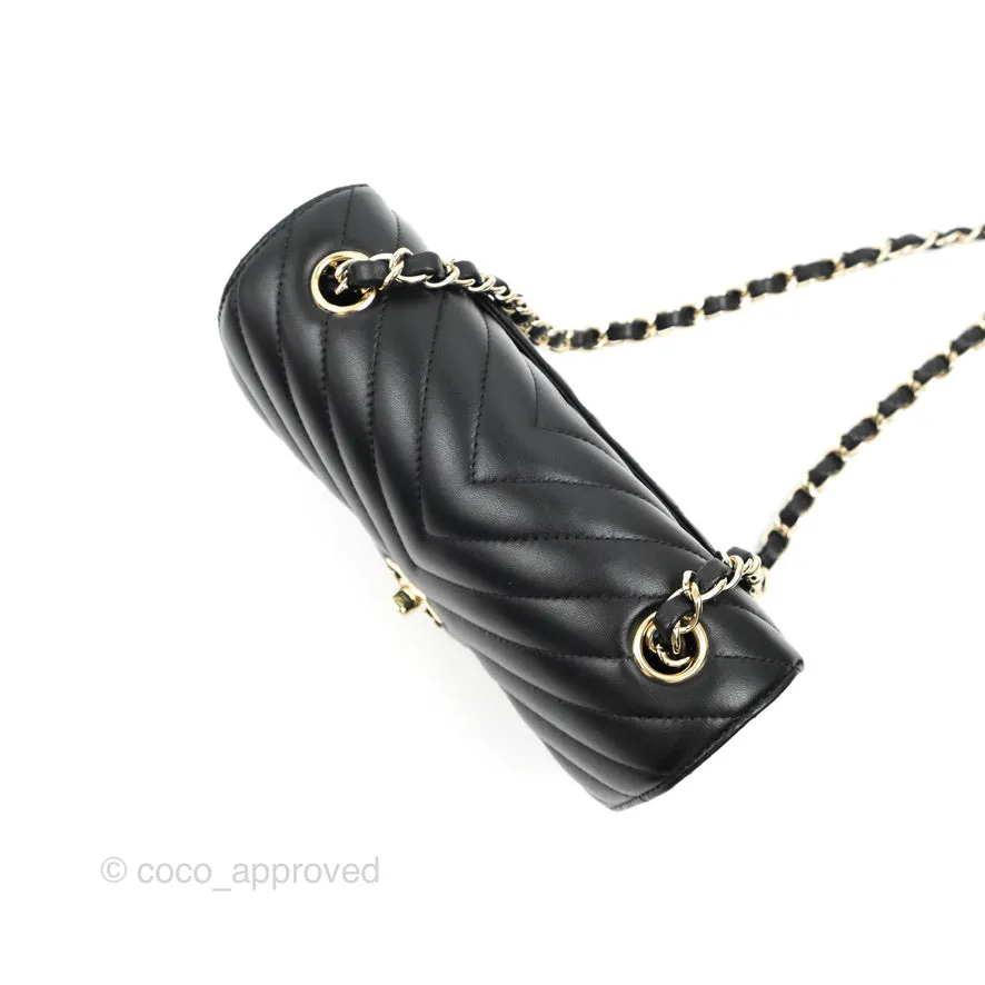 Chanel Chevron Mini Rectangular Flap Black Lambskin Gold Hardware