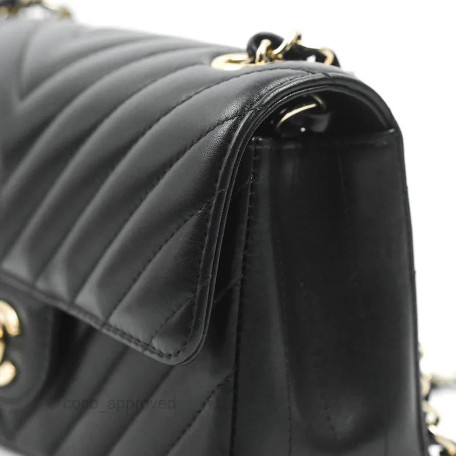 Chanel Chevron Mini Rectangular Flap Black Lambskin Gold Hardware