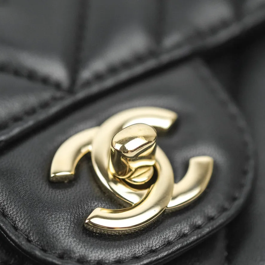 Chanel Chevron Mini Rectangular Flap Black Lambskin Gold Hardware