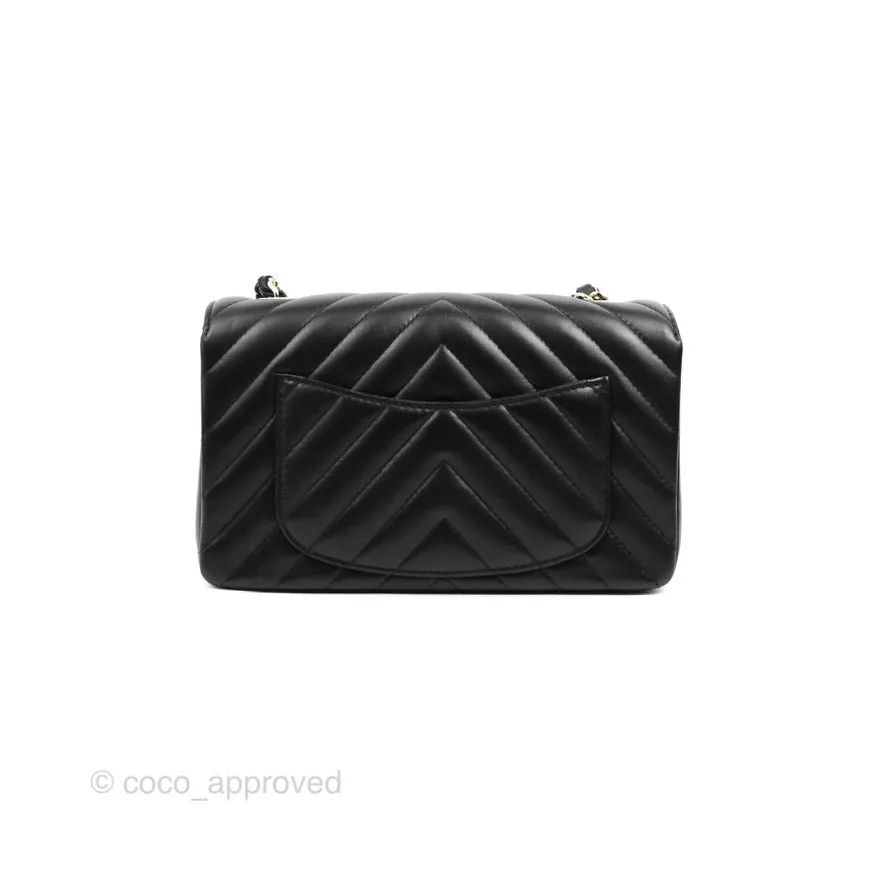Chanel Chevron Mini Rectangular Flap Black Lambskin Gold Hardware