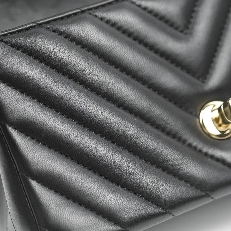 Chanel Chevron Mini Rectangular Flap Black Lambskin Gold Hardware