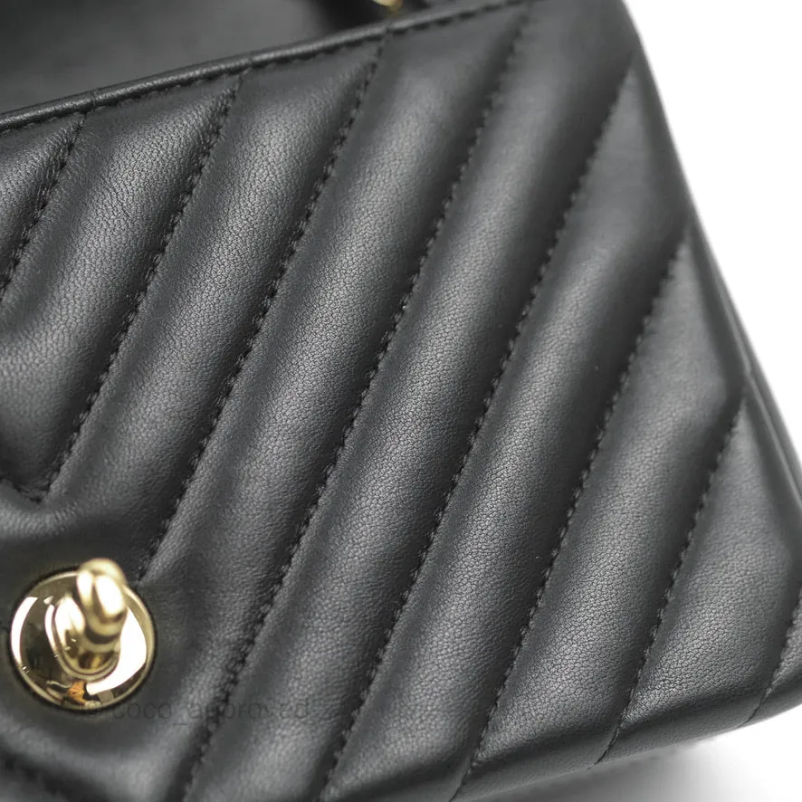 Chanel Chevron Mini Rectangular Flap Black Lambskin Gold Hardware