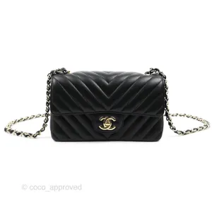 Chanel Chevron Mini Rectangular Flap Black Lambskin Gold Hardware