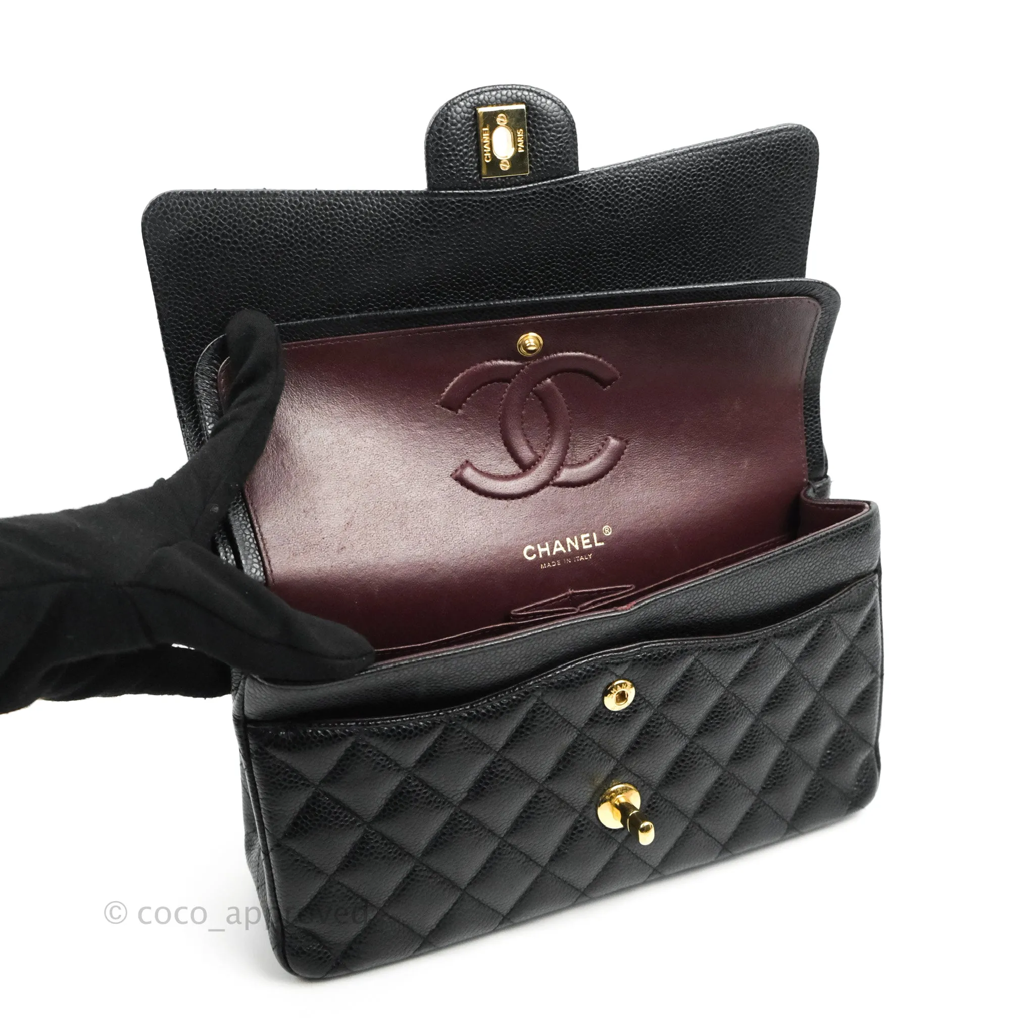 Chanel Classic M/L Medium Double Flap Black Caviar Gold Hardware