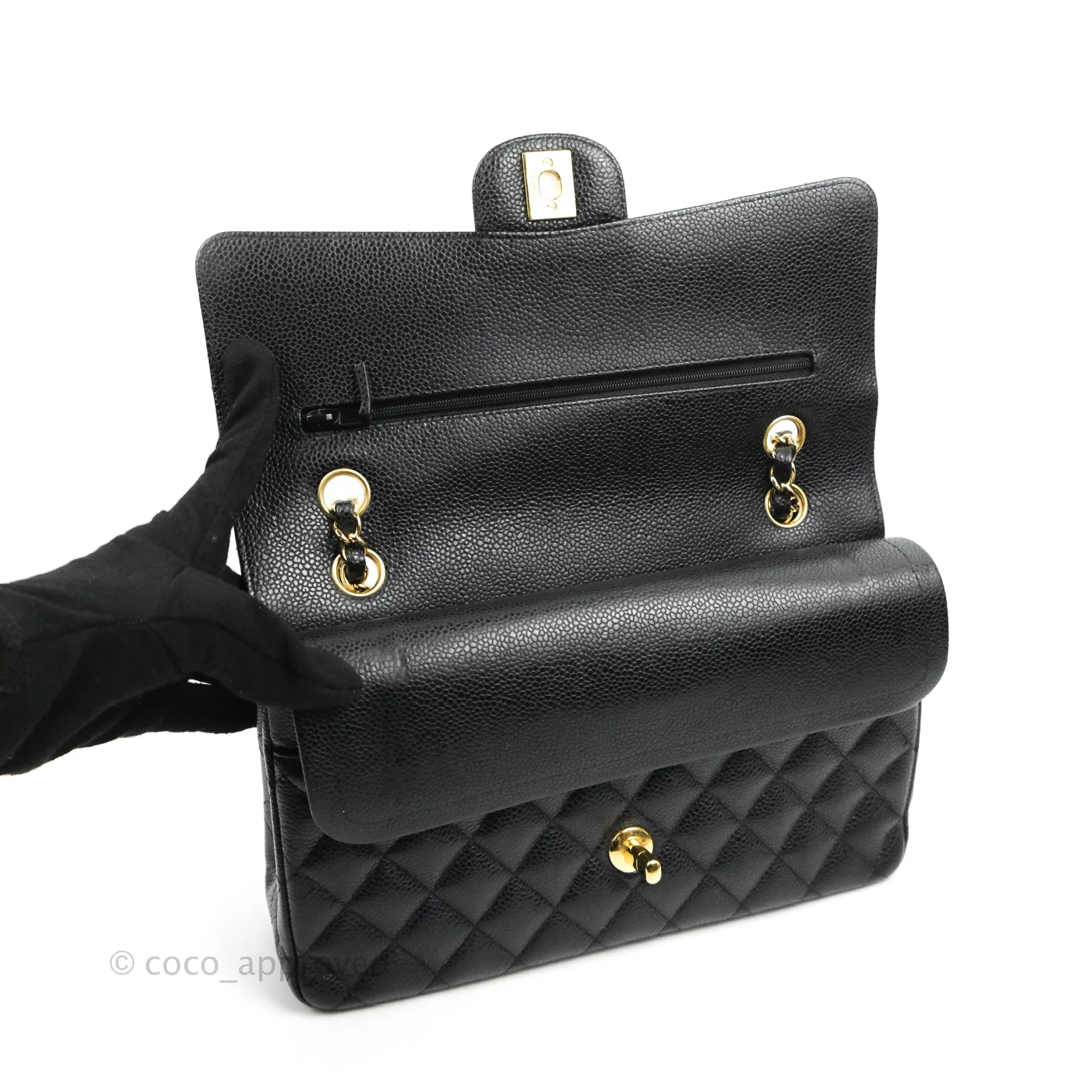 Chanel Classic M/L Medium Double Flap Black Caviar Gold Hardware