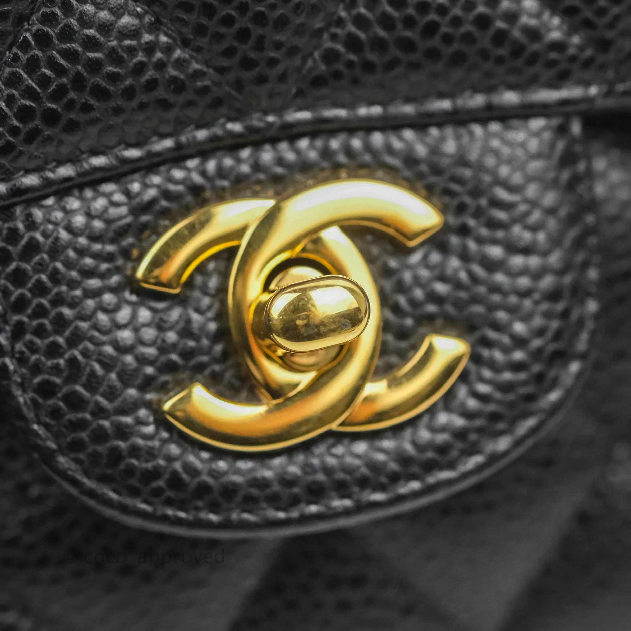 Chanel Classic M/L Medium Double Flap Black Caviar Gold Hardware