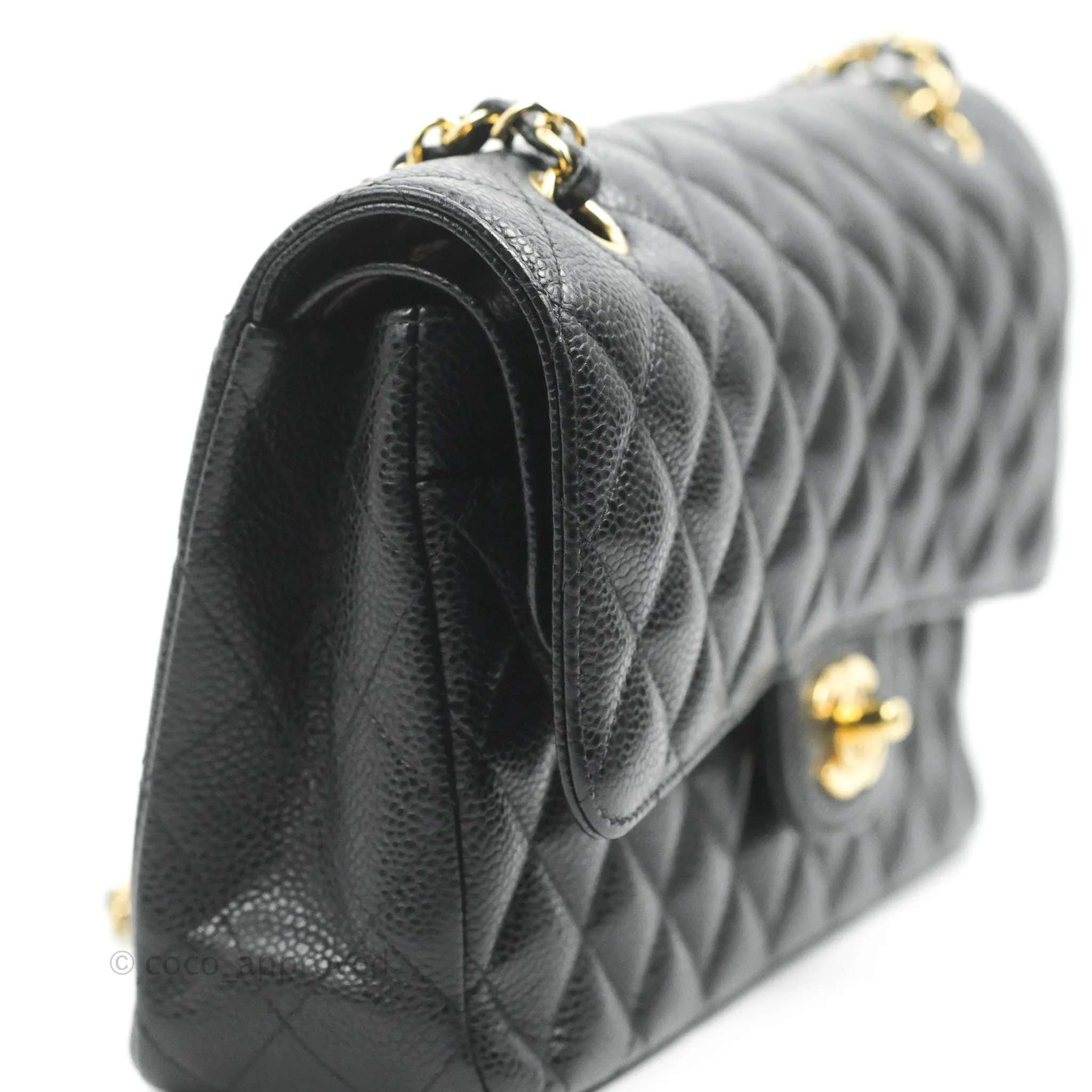 Chanel Classic M/L Medium Double Flap Black Caviar Gold Hardware