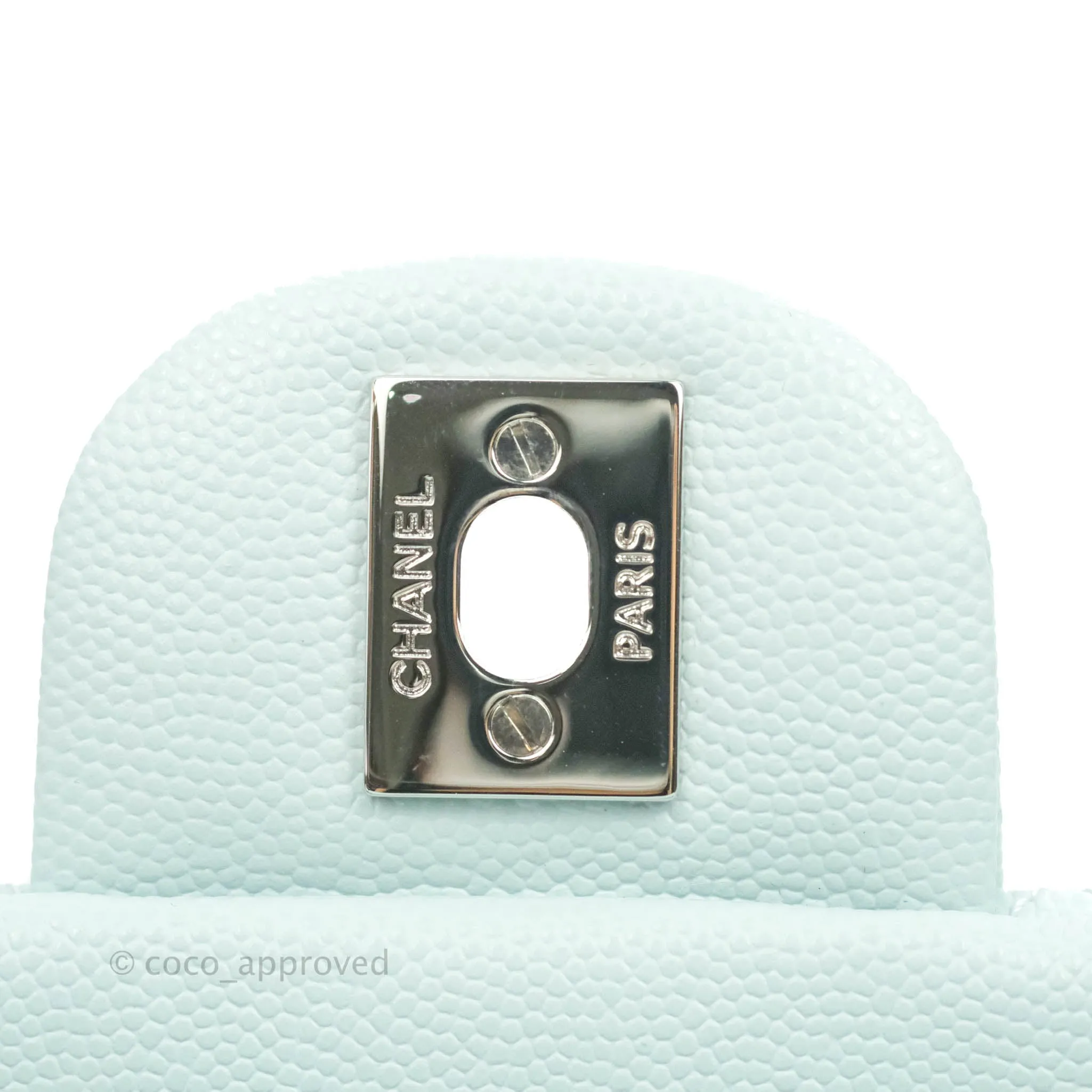 Chanel Classic M/L Medium Double Flap Blue Caviar Silver Hardware 21K